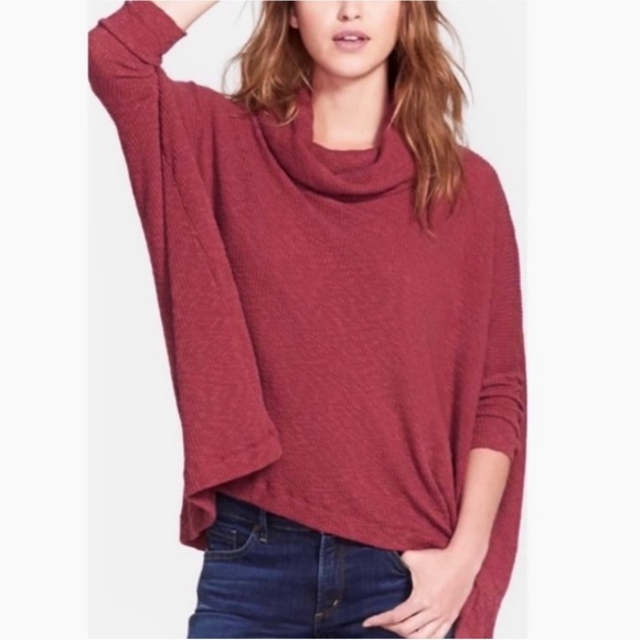 Free People Tops - Free People Split Back Cowl Neck Dolman 3/4 Sleeve Oversized Ribbed Knit Top